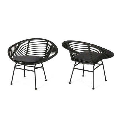 Cordella outdoor woven wicker chairs with cushions, black, set of 2 by HouseOfZazla on Tampa Home & Garden Store