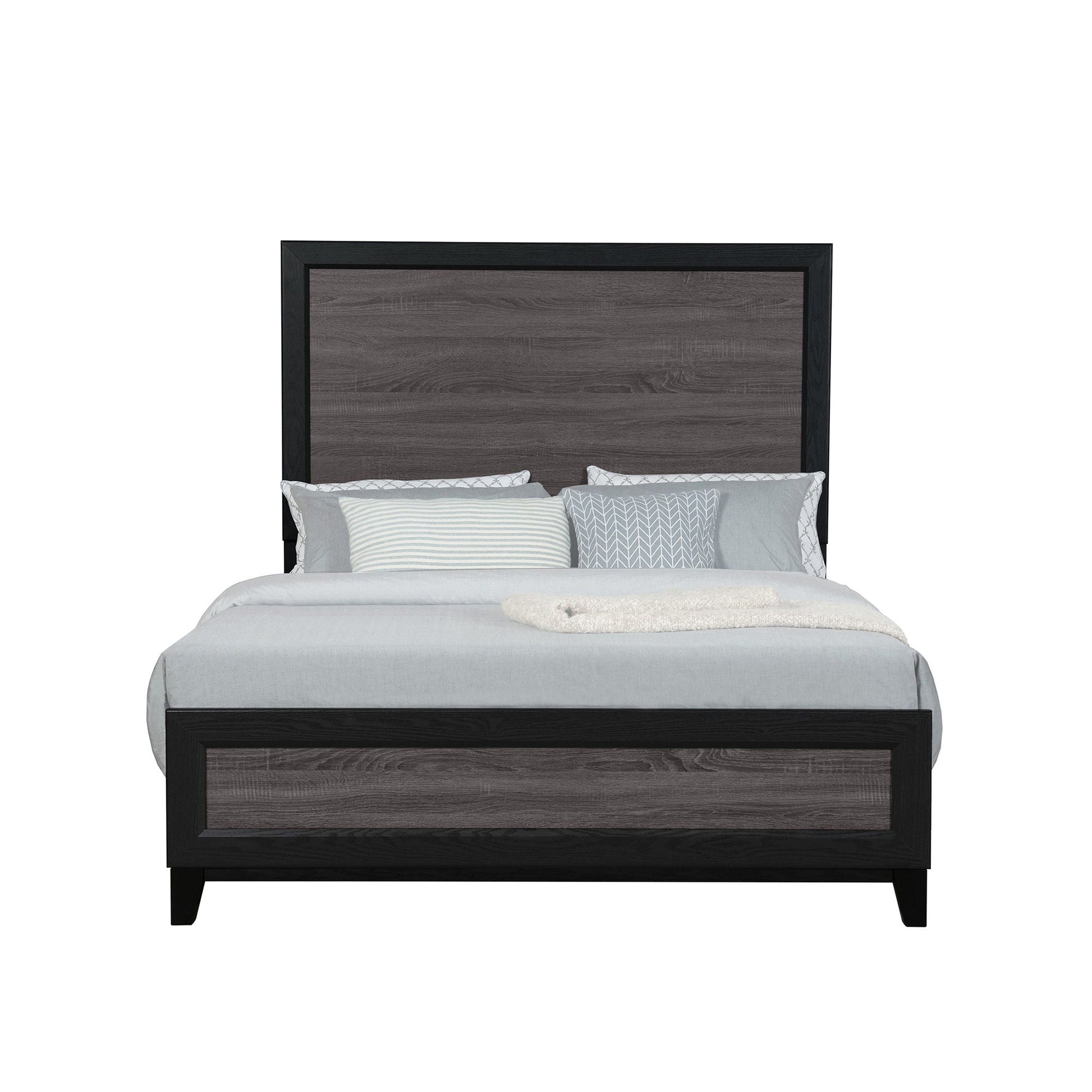 Soluto bed by HouseOfZazla, dark wood platform bed frame with woodgrain headboard on Tampa Home & Garden Store