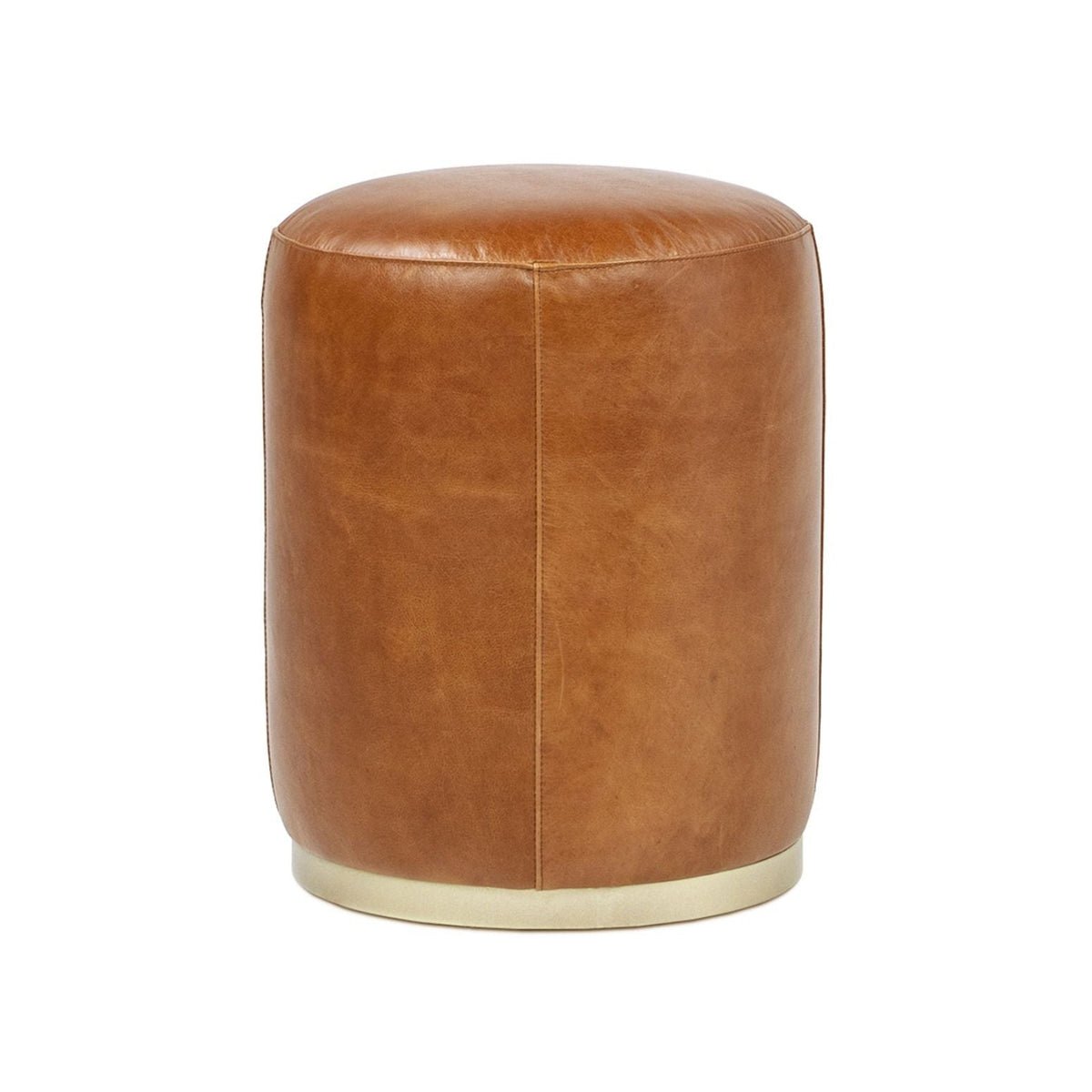 Brown leather round ottoman storage stool with brass base by HouseOfZazla on Tampa Home & Garden Store
