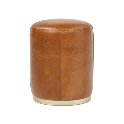 Brown leather round ottoman storage stool with brass base by HouseOfZazla on Tampa Home & Garden Store