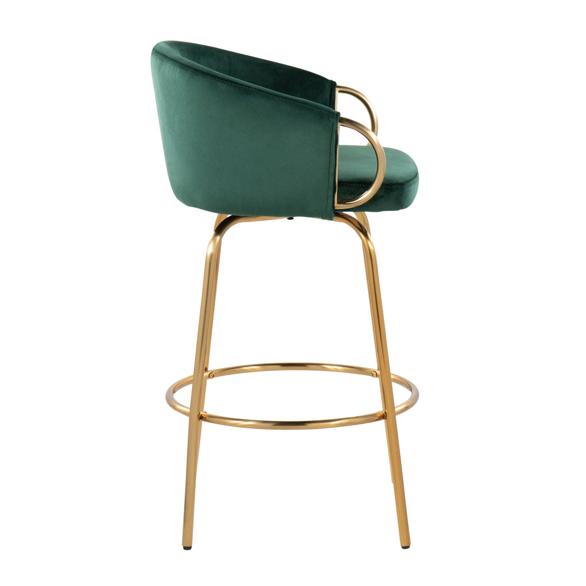 Claire Contemporary Counter Stool Set of 2 swivel emerald velvet with gold metal frames on Tampa Home & Garden Store