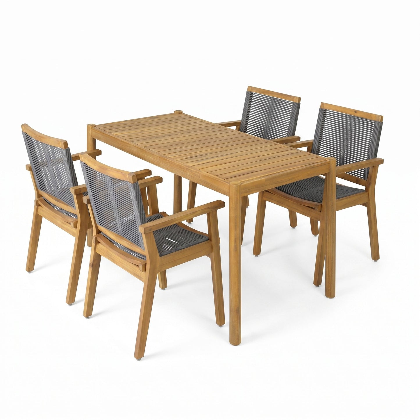 Acacia Wood Outdoor Dining Set and Grey Chairs