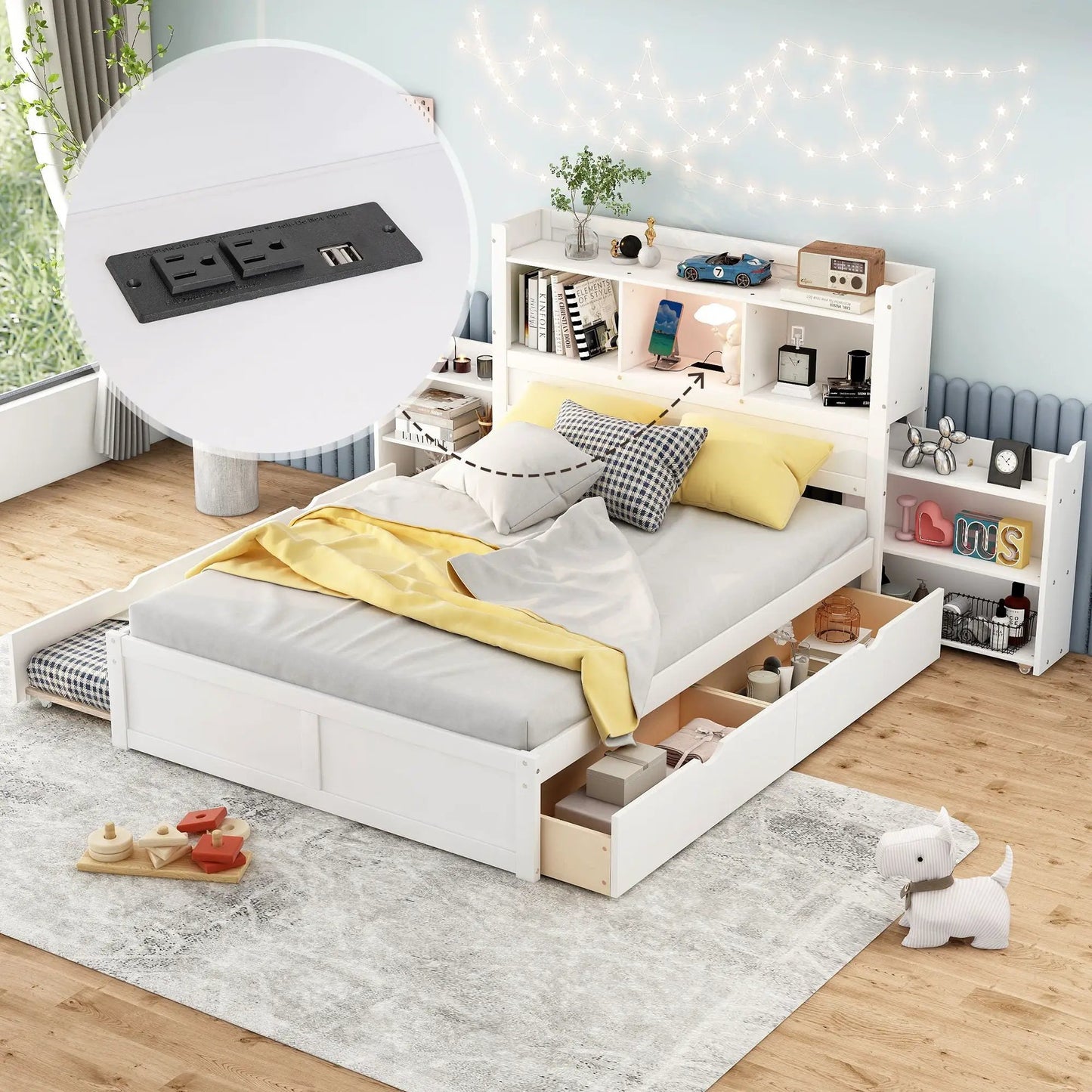 Storage Platform Bed With Shelves and Drawers
