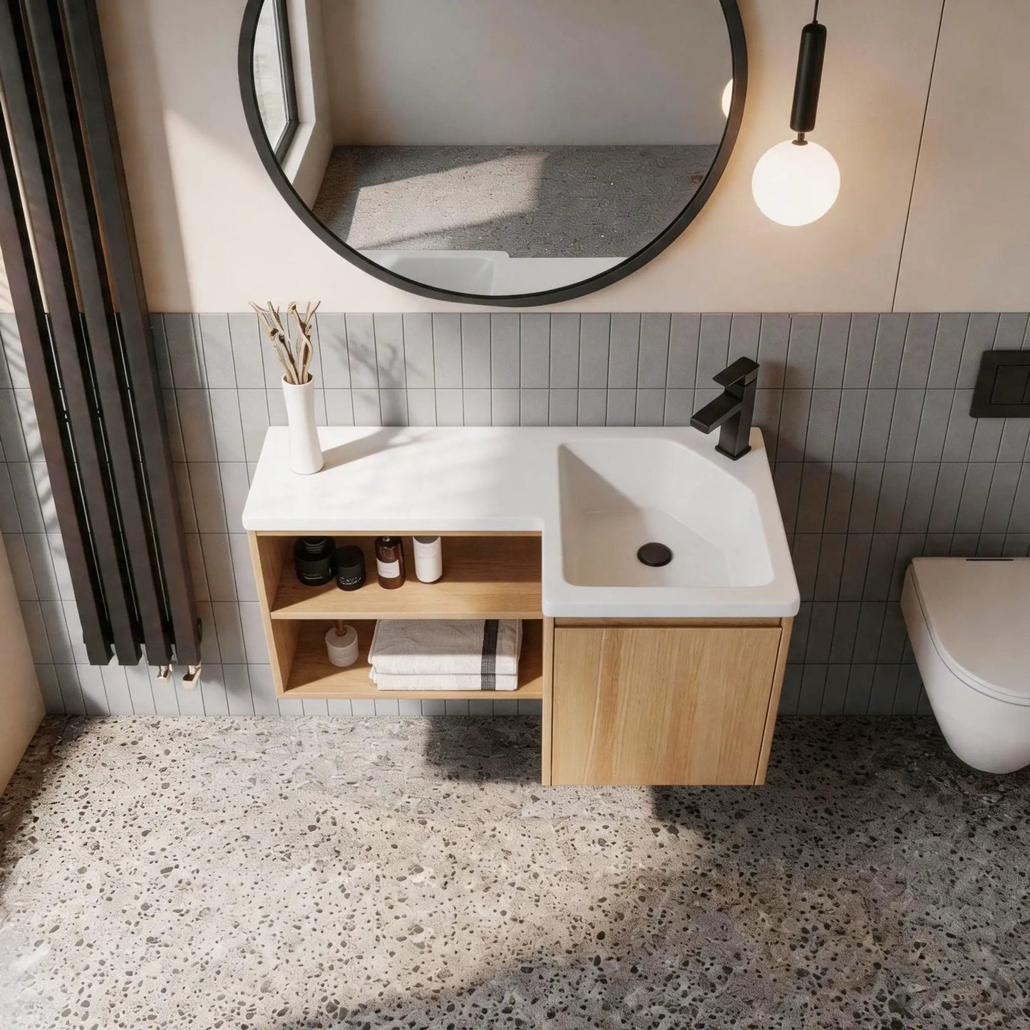 L Shaped Wall Mounted Floating Vanity with Sink