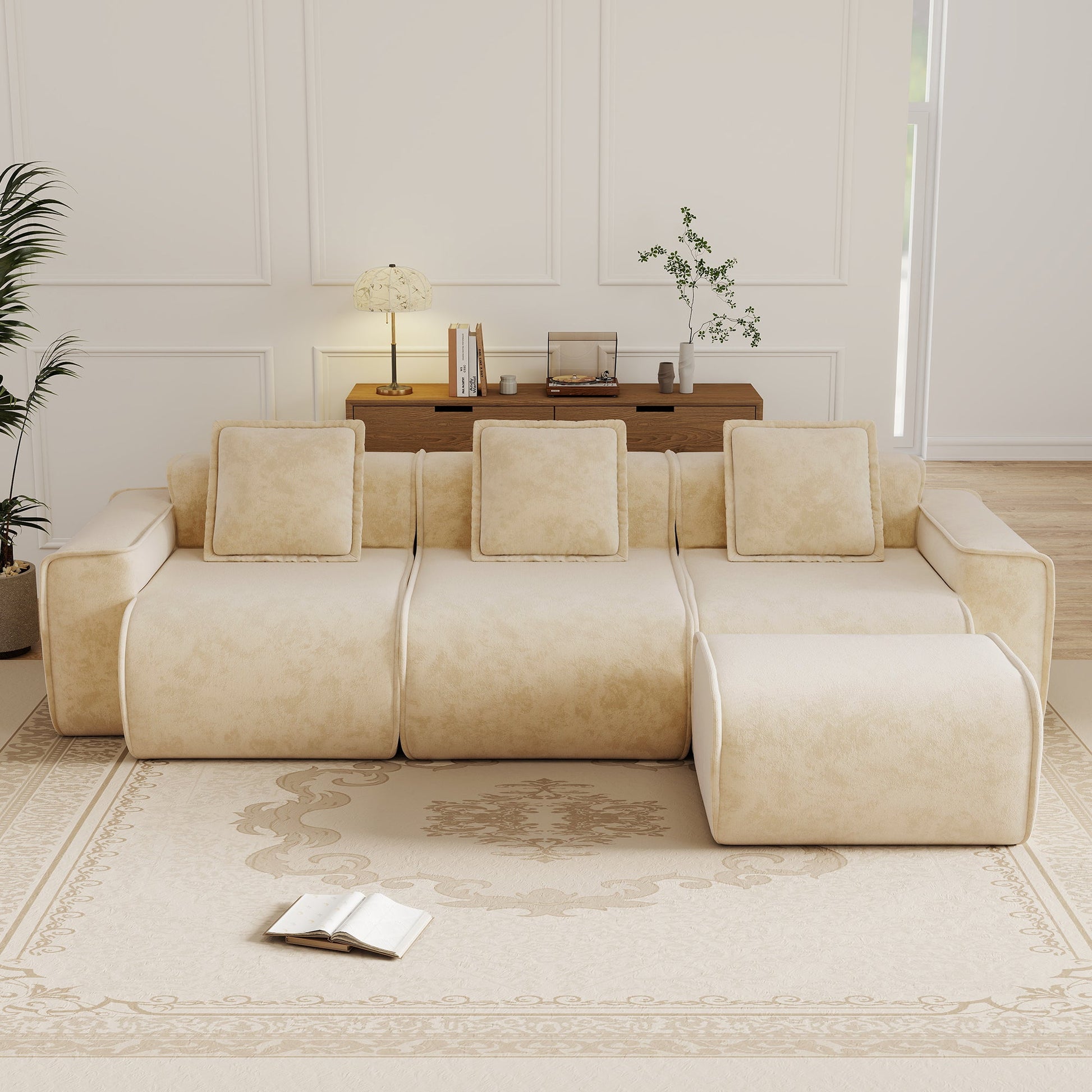Streamlined Design Modular 3-Seat L Shape Sectional Sofa by HouseOfZazla, beige fabric on Tampa Home & Garden Store