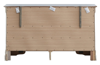 Lorana dresser underside view with wood panels, metal supports, grey top HouseOfZazla on Tampa Home & Garden Store