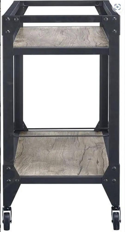 Jorgensen Serving Cart charcoal frame with rustic oak shelves on casters on Tampa Home & Garden Store