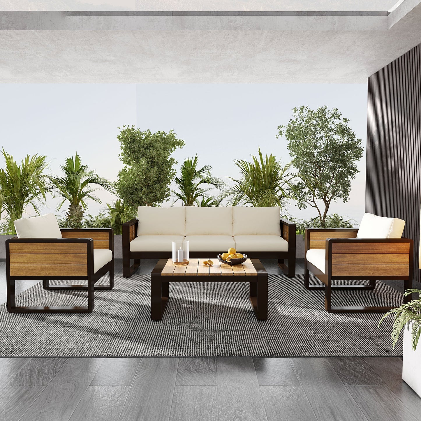 Four Piece Aluminum Outdoor Patio Set for Five
