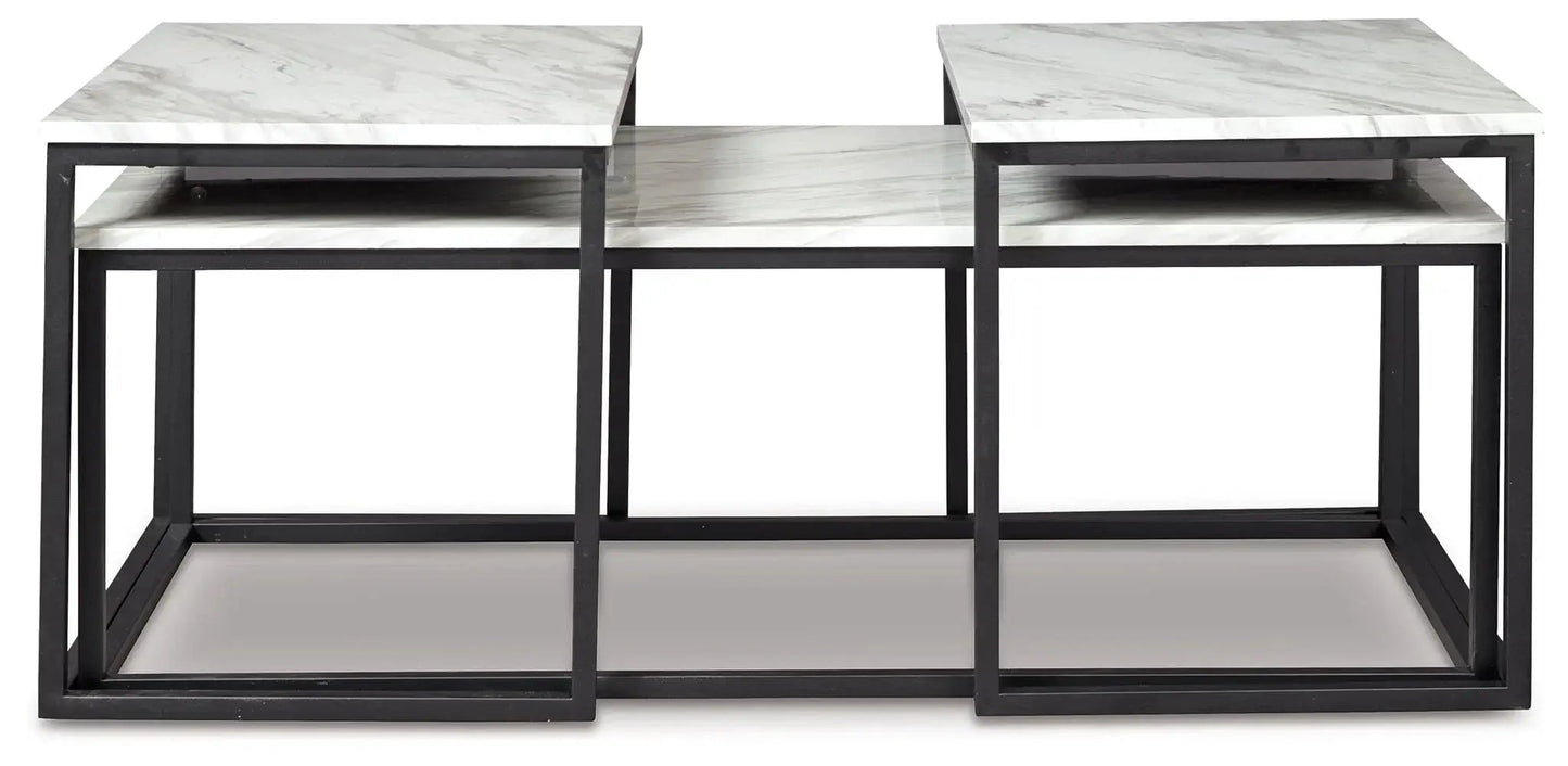 Donnesta Occasional Table Set (Set of 3), gray marble tops with black metal frames on Tampa Home & Garden Store