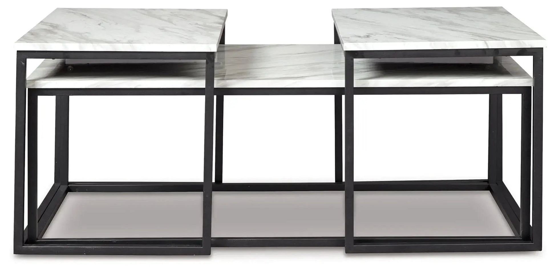 Donnesta Occasional Table Set (Set of 3), gray marble tops with black metal frames on Tampa Home & Garden Store