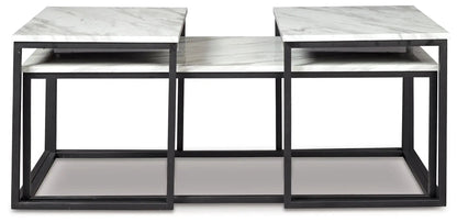 Donnesta Occasional Table Set (Set of 3), gray marble tops with black metal frames on Tampa Home & Garden Store