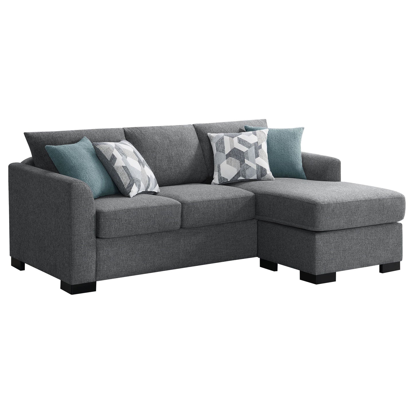 Pacheco Sleeper Sectional Chaise Sofa by HouseOfZazla in dark gray fabric with teal pillows on Tampa Home & Garden Store