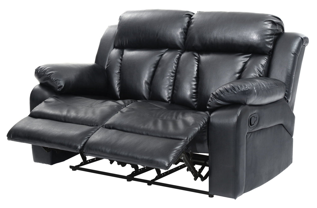 Cozy padded reclining loveseat in black leather with extended footrest by HouseOfZazla on Tampa Home & Garden Store