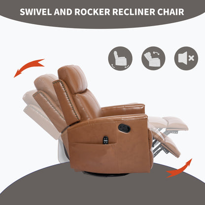 Deep Swivel Recliner and Massage Chair brown leather by HouseOfZazla with nailhead trim on Tampa Home & Garden Store