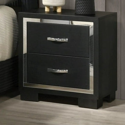 2-Drawer Black Nightstand with silver handles and chrome trim on Tampa Home & Garden Store