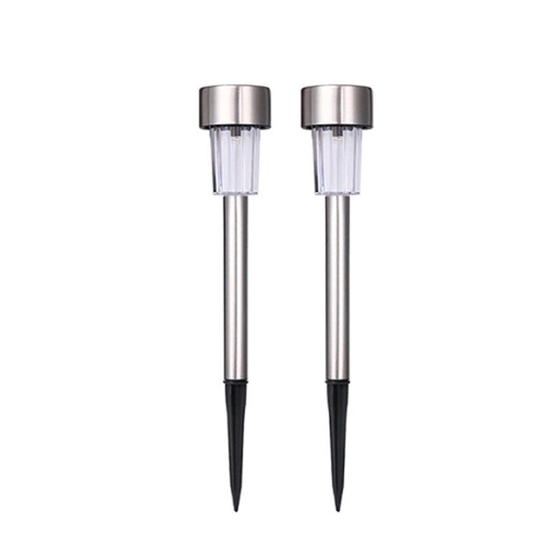 Two stainless steel LED solar stake lights for yard pathway with clear lens caps 2-pack on Tampa Home & Garden Store