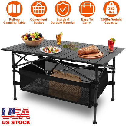 GemGear folding camping table with slatted black top, portable aluminum, includes carrying bag on Tampa Home & Garden Store