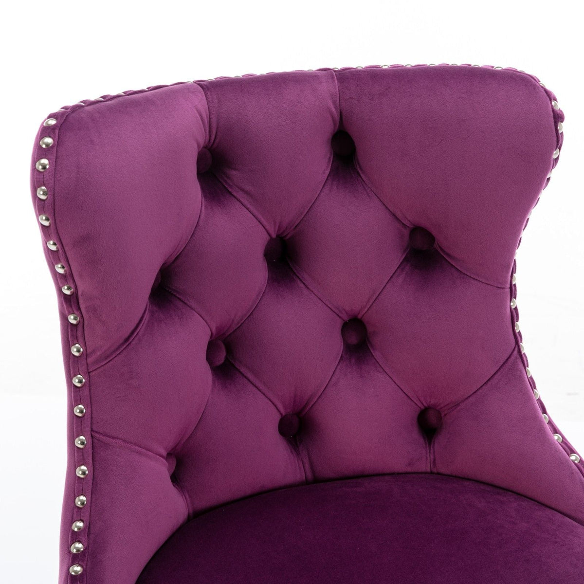 Purple tufted velvet barstool back with silver nailhead trim by HouseOfZazla on Tampa Home & Garden Store
