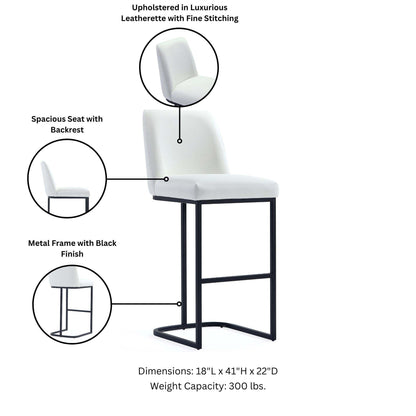 Serena Barstool HouseOfZazla white leatherette backrest, black metal frame, bar height 28–30 on Tampa Home & Garden Store
