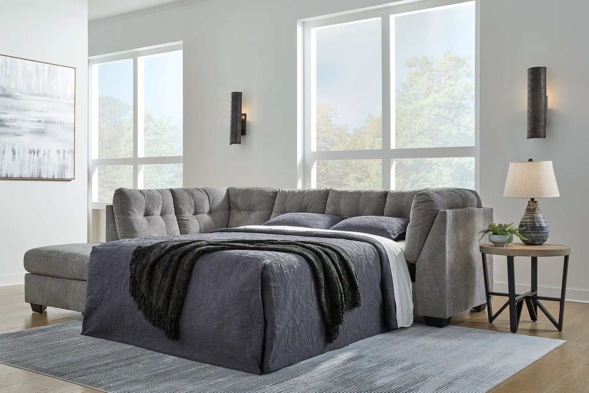 Marleton sleeper sectional gray fabric with tufted cushions Unique Piece Furniture on Tampa Home & Garden Store