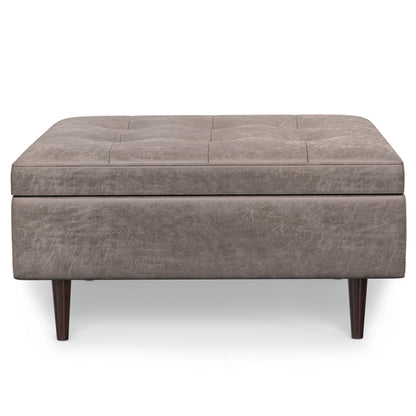 Shay storage ottoman by Unique Piece Furniture in taupe faux leather with dark legs mid-century on Tampa Home & Garden Store