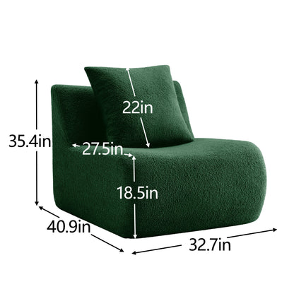 Green Teddy Fabric Armless Sofa and Throw Pillow