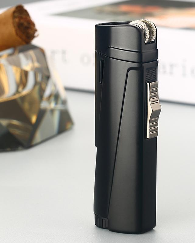 Stevvex black triple-torch lighter with metal side ignition and ergonomic curved body on Tampa Home & Garden Store