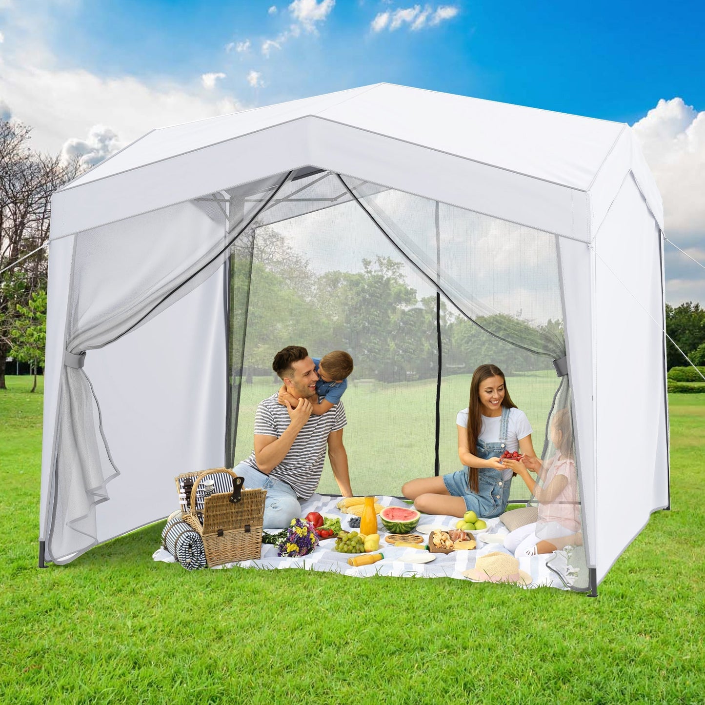 GemGear white pop up canopy tent with 4 mesh sidewalls and wheeled bag on Tampa Home & Garden Store