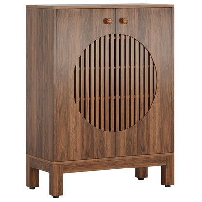 5 Tier Shoe Cabinet with Louvered Doors Brown Wood by HouseOfZazla on Tampa Home & Garden Store