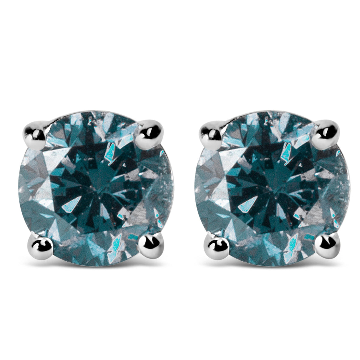 Pair of 14K white gold blue lab-grown diamond studs, round cut, 1/2 ct total weight on Tampa Home & Garden Store