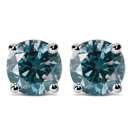 Pair of 14K white gold blue lab-grown diamond studs, round cut, 1/2 ct total weight on Tampa Home & Garden Store