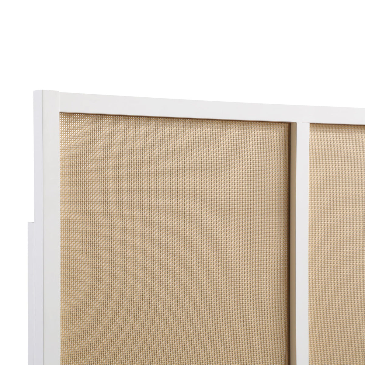 Cane headboard with adjustable height, white frame and light brown woven cane panel on Tampa Home & Garden Store