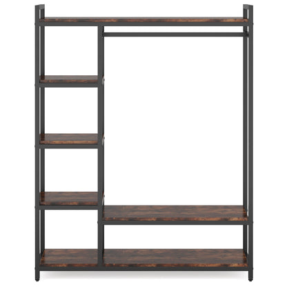 HouseOfZazla freestanding closet organizer with 6 wood shelves and hanging bar in black frame on Tampa Home & Garden Store