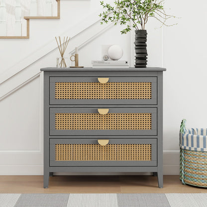 3 Drawer Cabinet with natural rattan caning, dark gray wood by HouseOfZazla on Tampa Home & Garden Store