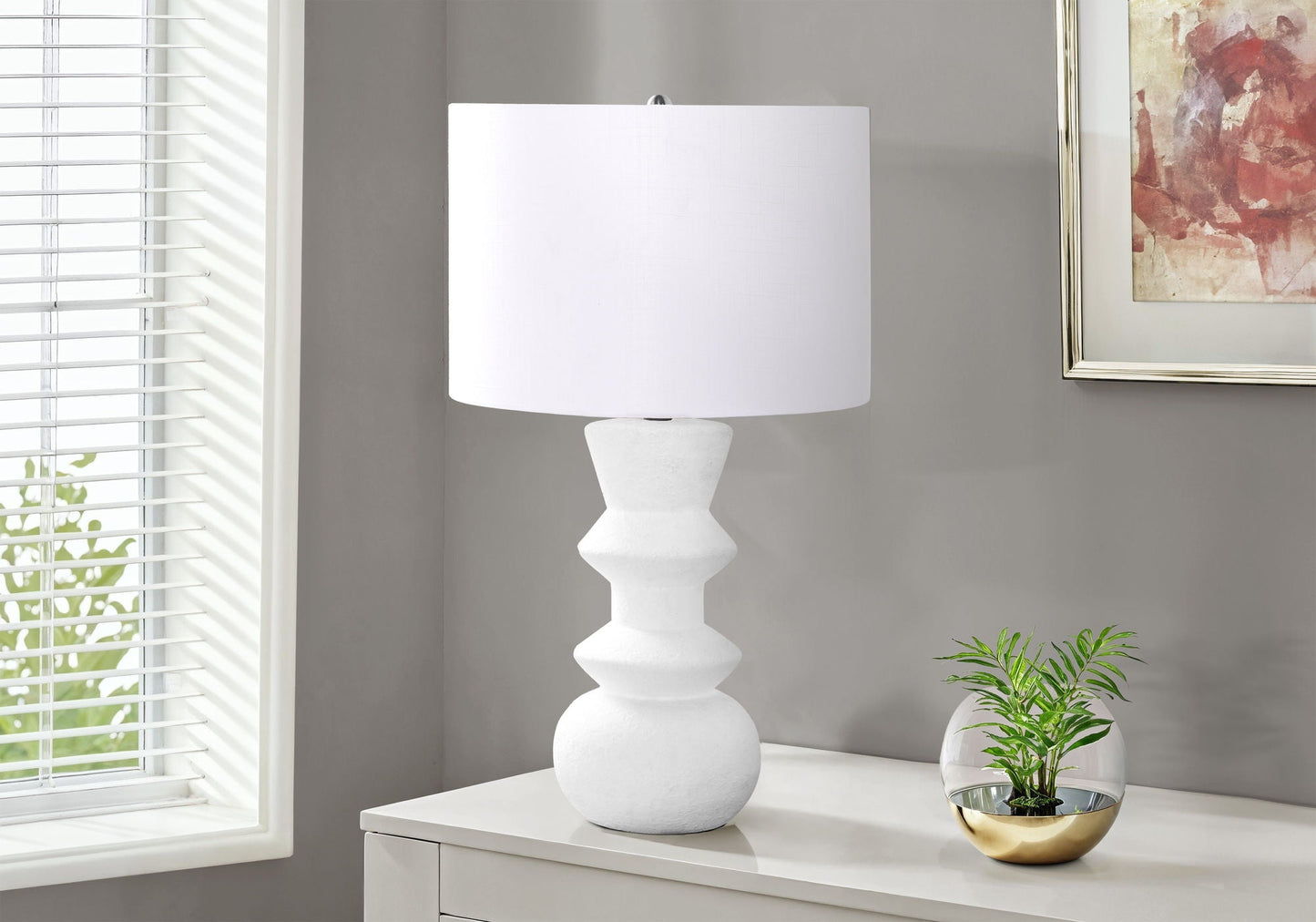 HouseOfZazla ceramic contemporary table lamp with white shade on sculpted white base on Tampa Home & Garden Store