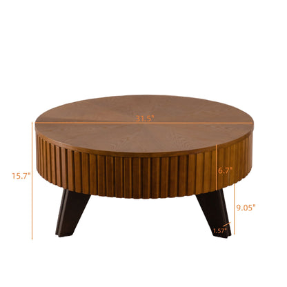 Round Retro Coffee Table with Solid Wood Legs