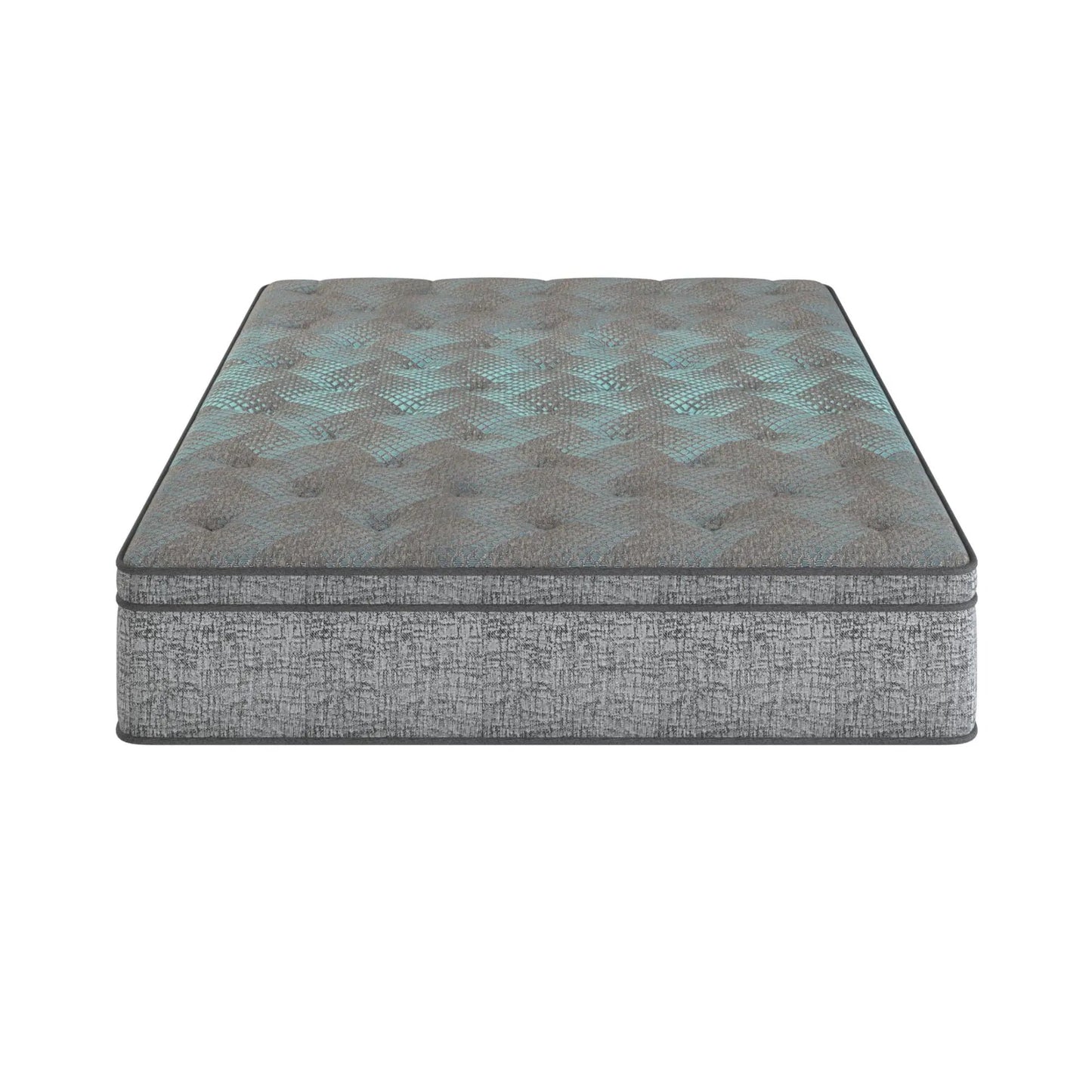 Comfort Care 10in Hybrid Euro Top Mattress Plush Comfort with teal gray patterned cover on Tampa Home & Garden Store