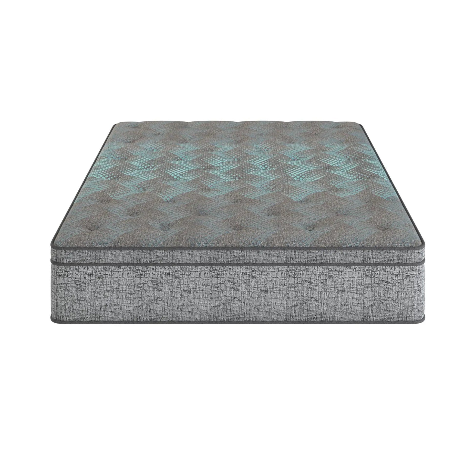 Comfort Care 10in Hybrid Euro Top Mattress Plush Comfort with teal gray patterned cover on Tampa Home & Garden Store
