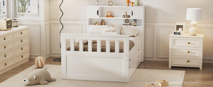 Twin Size Captain Platform Bed Frame with Storage Bookcases and Shelves,Four Drawers,White - Tampa Home & Garden Store