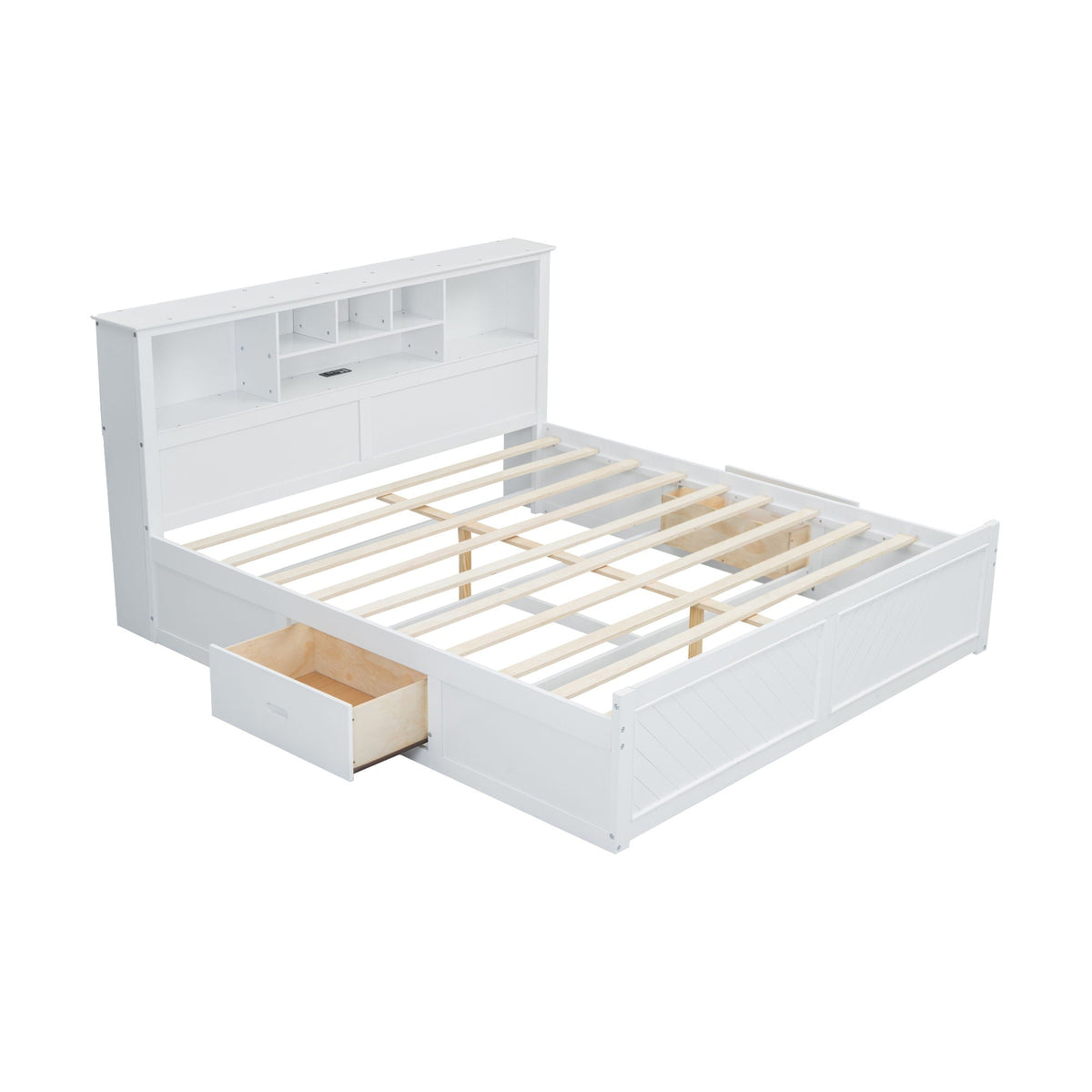 Platform bed with multi-storage headboard, shelves and USB ports by HouseOfZazla on Tampa Home & Garden Store