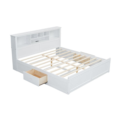 Platform bed with multi-storage headboard, shelves and USB ports by HouseOfZazla on Tampa Home & Garden Store