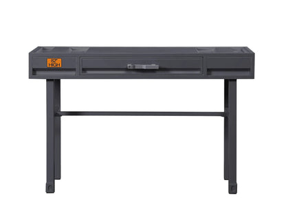 Cargo vanity desk with storage in dark gray metal frame, built-in top trays and central drawer on Tampa Home & Garden Store