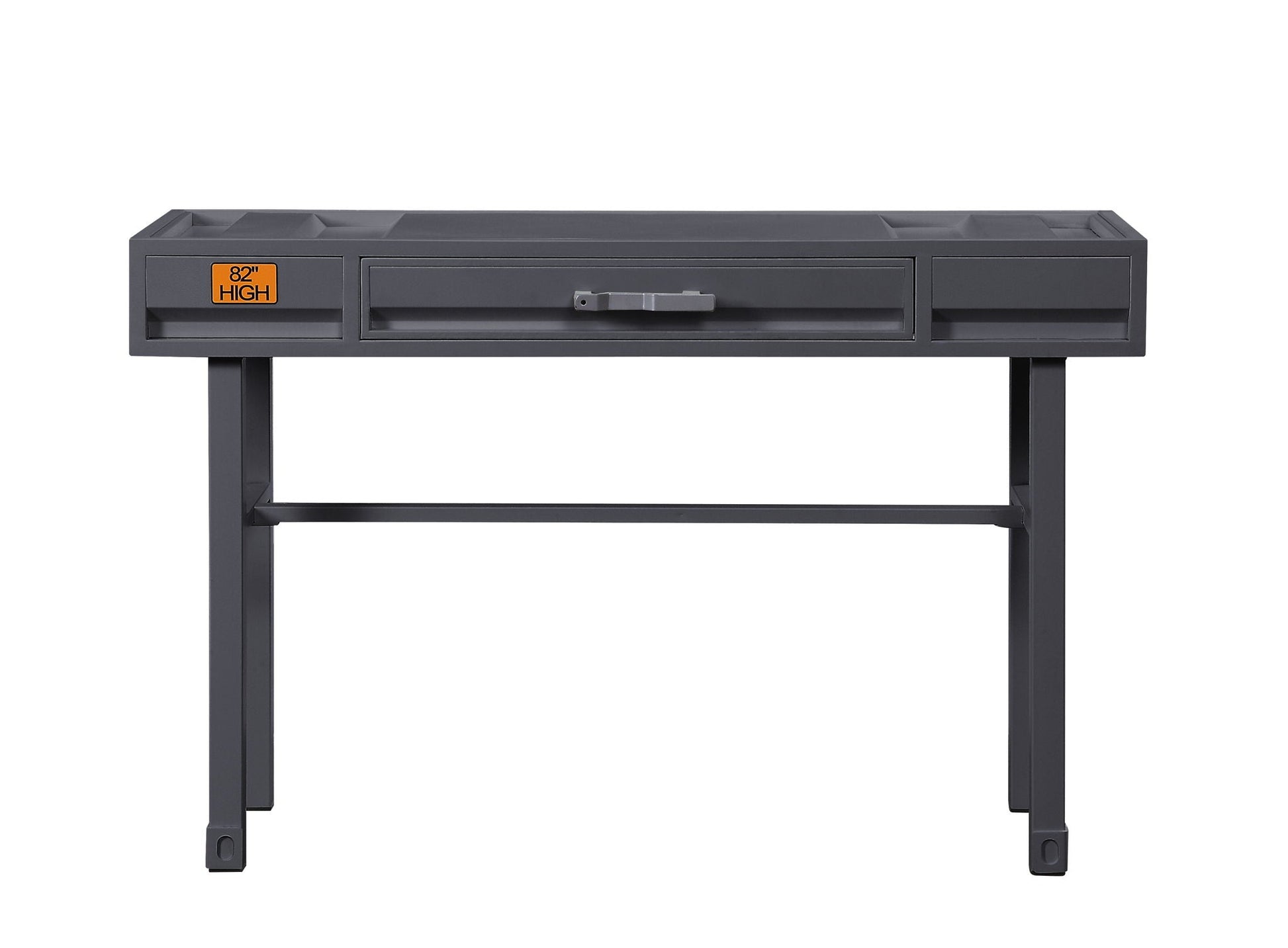 Cargo Vanity Desk by HouseOfZazla with storage, dark gray metal, central wide drawer on Tampa Home & Garden Store