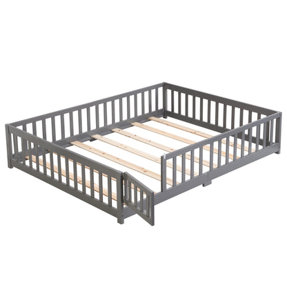 Solid Floor Bed With Door And Fence For Children gray HouseOfZazla platform bed frame on Tampa Home & Garden Store