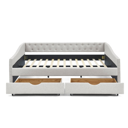 Upholstered Tufted Daybed and Storage Drawers