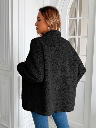 Stevvex black fuzzy fleece jacket oversized cozy soft on Tampa Home & Garden Store