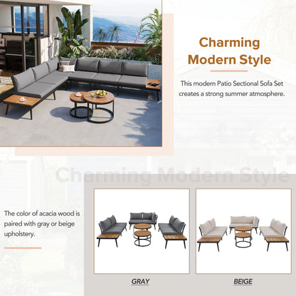 6-Piece Modern Outdoor Sectional Sofa Set With Nesting Coffee Tables in gray cushions on Tampa Home & Garden Store
