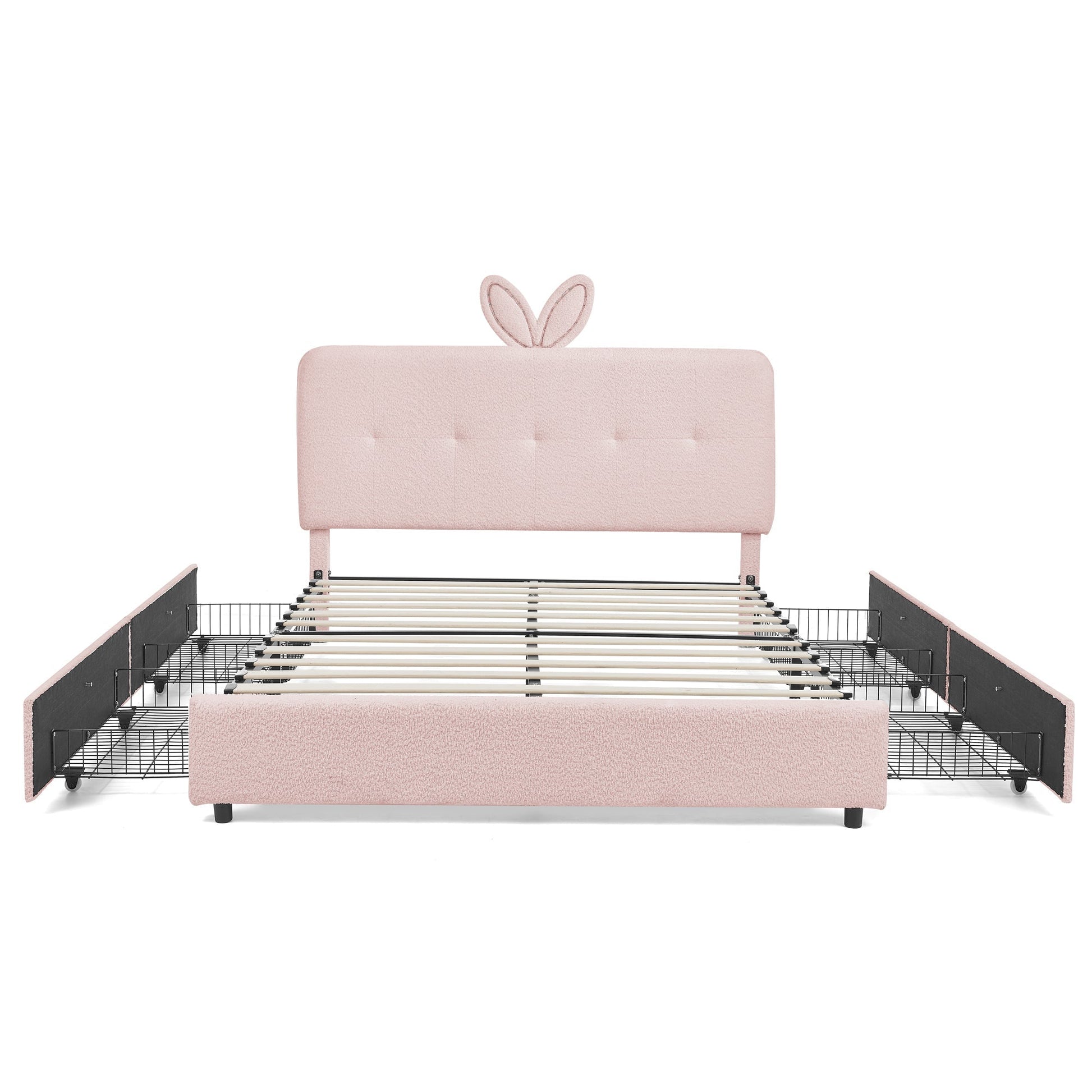 Queen Size upholstered bed with rabbit ear headboard and built-in storage, HouseOfZazla pink on Tampa Home & Garden Store