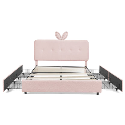 Queen Size upholstered bed with rabbit ear headboard and built-in storage, HouseOfZazla pink on Tampa Home & Garden Store