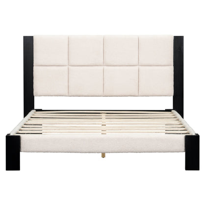 Boucle Queen Bed Frame With A Soft Headboard